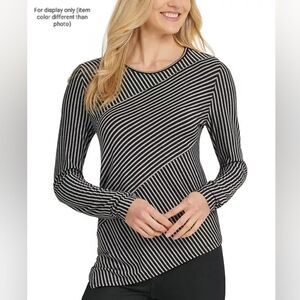DKNY Tricolor (Dk. Blue/blue/silver) Asymmetrical Women's Top (XL, S, XS). #DKNY